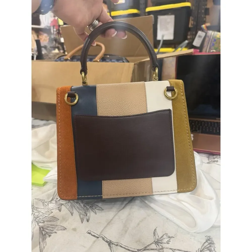 B3-003 Preloved Coach Parker Top Handle with Patchwork Oxblood Leather Bag 76084
